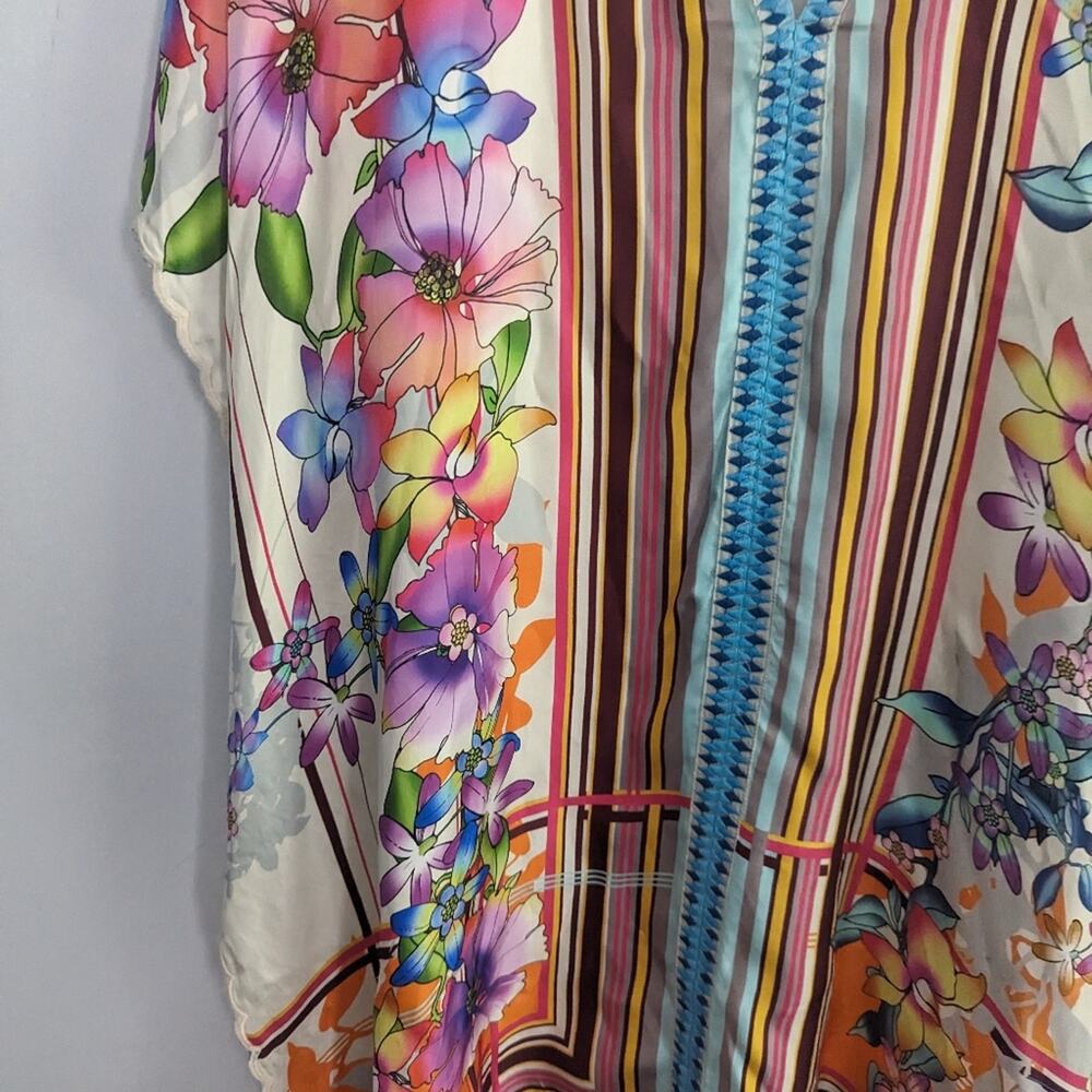 Women's Johnny Was Silk Stellar Poncho XS Rainbow Floral Tassels - Picture 2 of 8